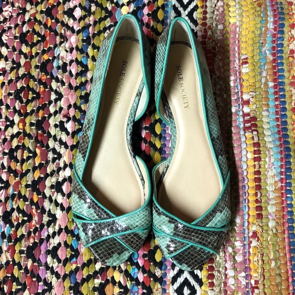 Sole Society Shoes - Sole Society - Teal - Peep Toe - Flats